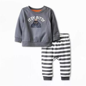 Cat & Jack Baby Unisex Gray Spider Itsy Bitsy Halloween Sweatshirt Pants Set 12M